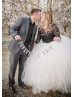 Ball Gown Ivory Tulle Black Lace Plus Size Wedding Dress